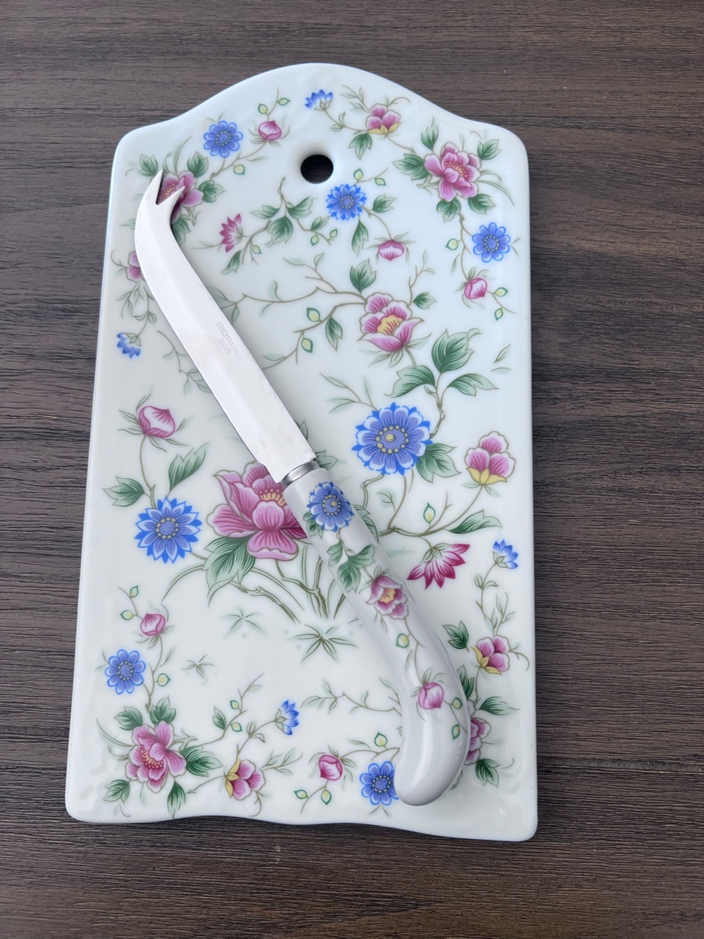 Vintage Floral Ceramic Cheese Board with Matching Floral Knife Japan